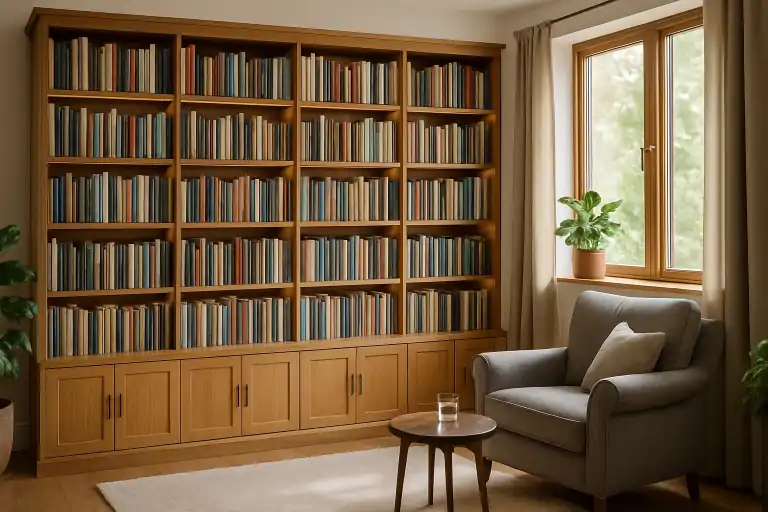 Biblioteczka modułowa vs na wymiar – co wybrać do salonu? 2 domowa-biblioteczka